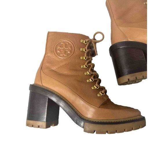 TORY BURCH MILLER LUG SOLE BOOTIE 95MM in TOASTED CARAMEL AUTHENTIC! NWT - Picture 3 of 10